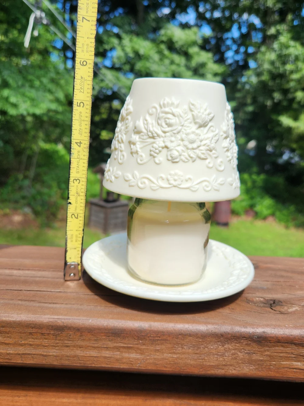 Yankee Candle Bisque Porcelain Floral Shade & Matching Underplate For Small Jar
